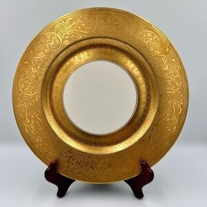 Vintage Theodore Haviland Heavy Encrusted Gold Gilt Dinner Plate